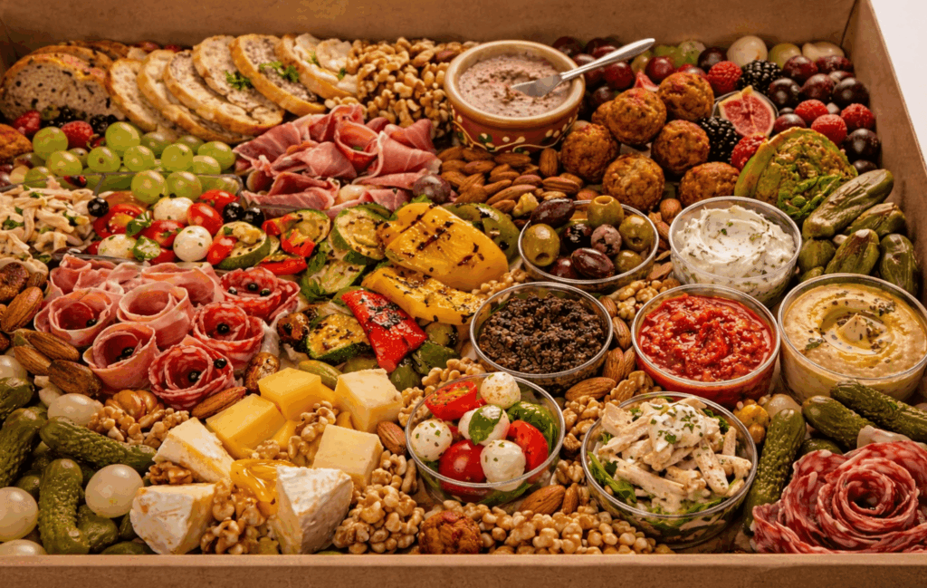 Borrelbox bezorgbox met luxe hapjes, kaas, vleeswaren en snacks aan huis geleverd door CaterEvents