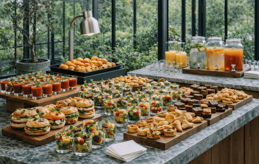 Ultimate grazing lunch table met luxe broodjes, salade, fruit en fingerfood voor lunch catering door CaterEvents