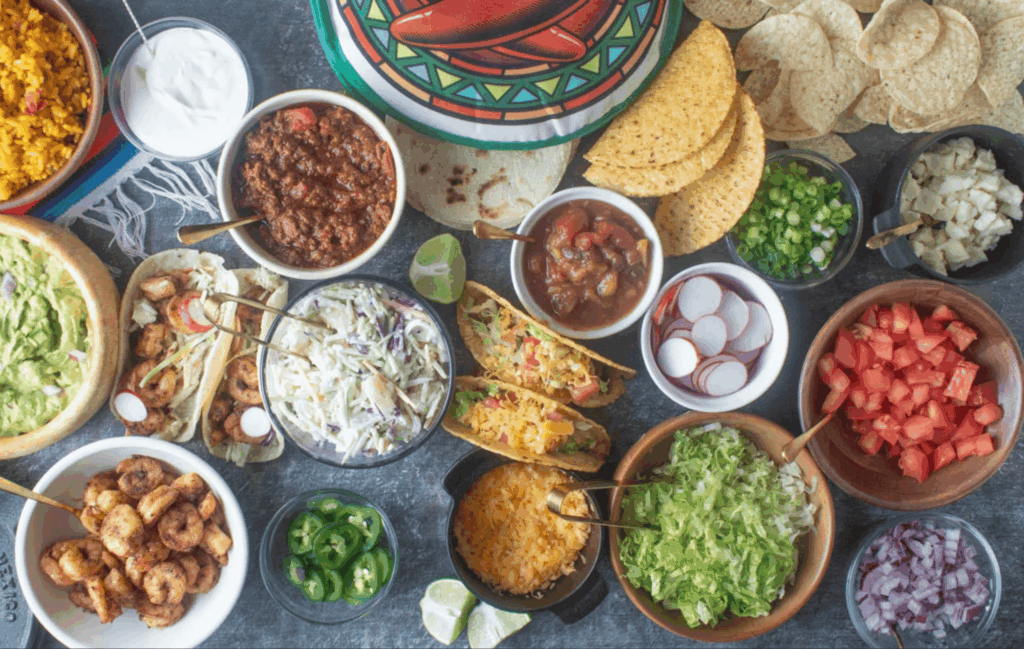 Taco bar live foodcorner van CaterEvents met verse Mexicaanse taco's, kleurrijke toppings en live cooking catering voor bedrijfsfeesten en evenementen in Nederland.